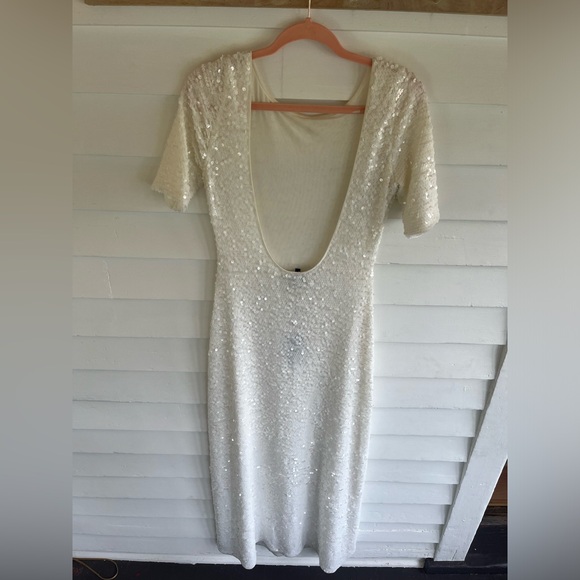 NWT BCBG Max Azria white sequin dress MED - Picture 4 of 7